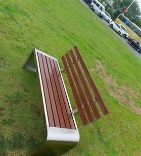 鑫森木塑木公园椅防腐木园林椅石头坐凳不锈钢长椅