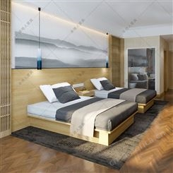 标准大床宾馆公寓标间优质板式床 连锁酒店家具定制 单人双人床