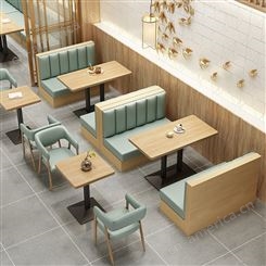 搏德森奶茶店卡座沙发定制木质火锅店家具餐桌桌椅咖啡厅小吃店
