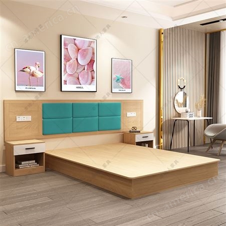 标准大床宾馆公寓标间优质板式床 连锁酒店家具定制 单人双人床
